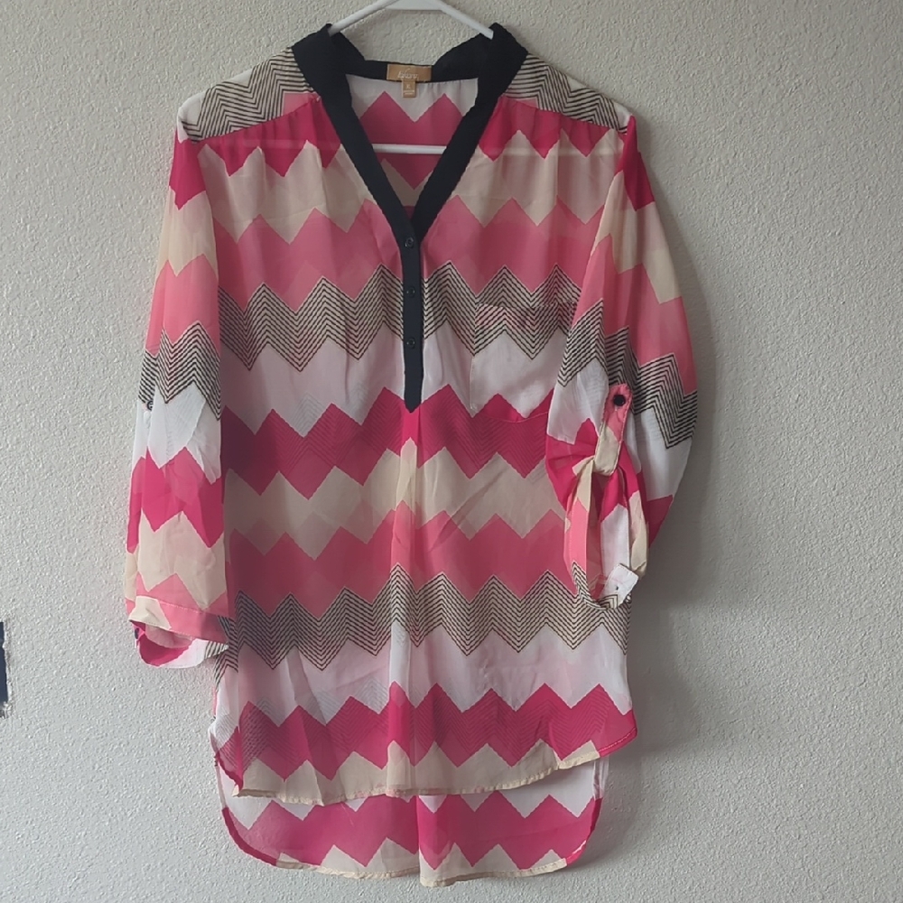 Takara Pink and Black Chevron Blouse
